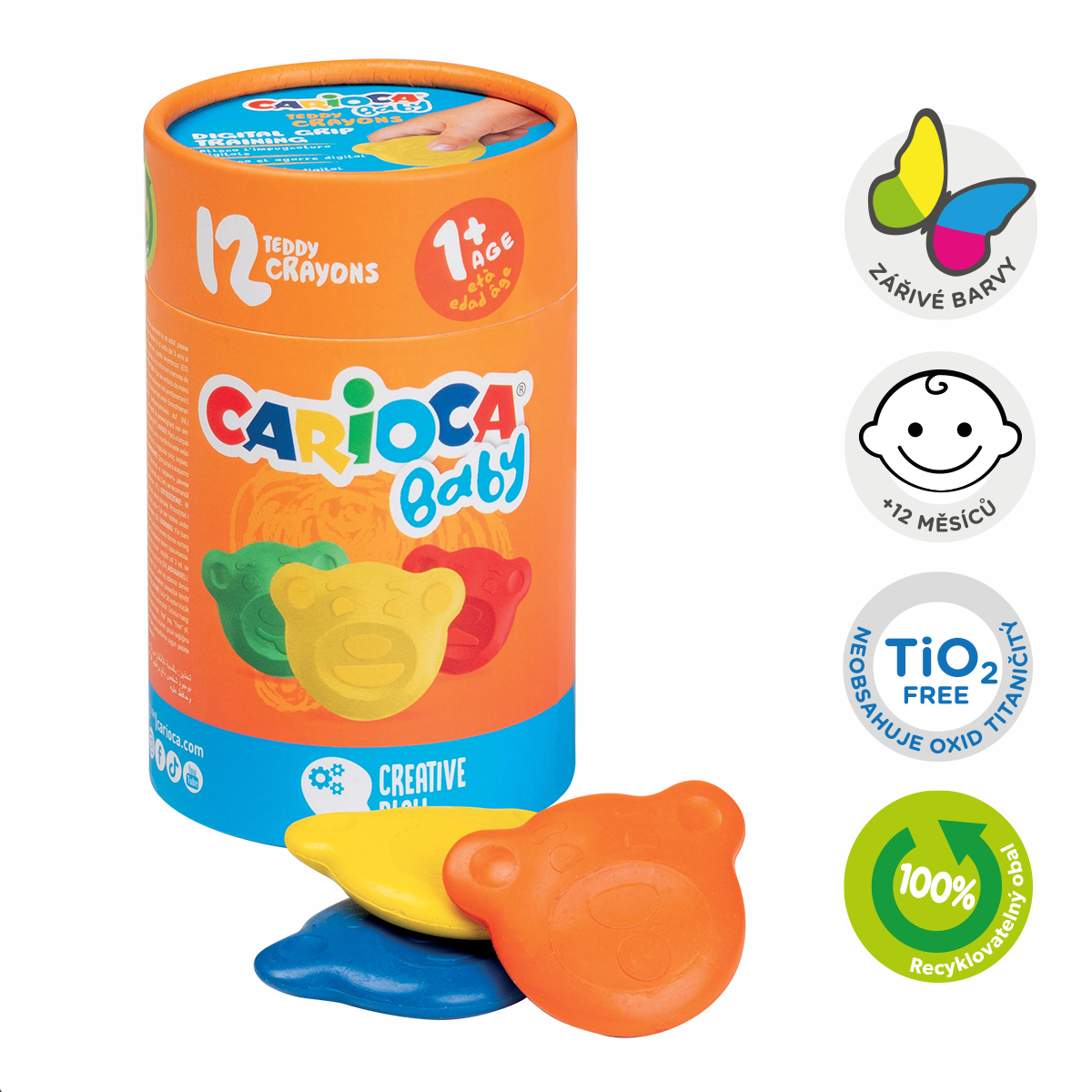Pastelky voskovké Carioca Baby Teddy 1 +, dóza, 12 ks
