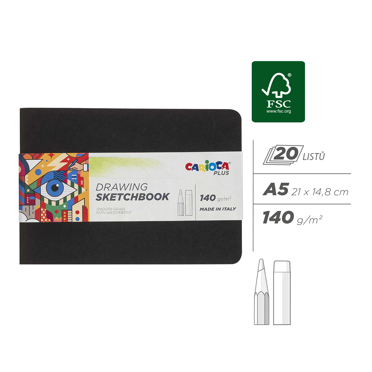 Skicák Carioca PLUS, A5, 20 listů/140g