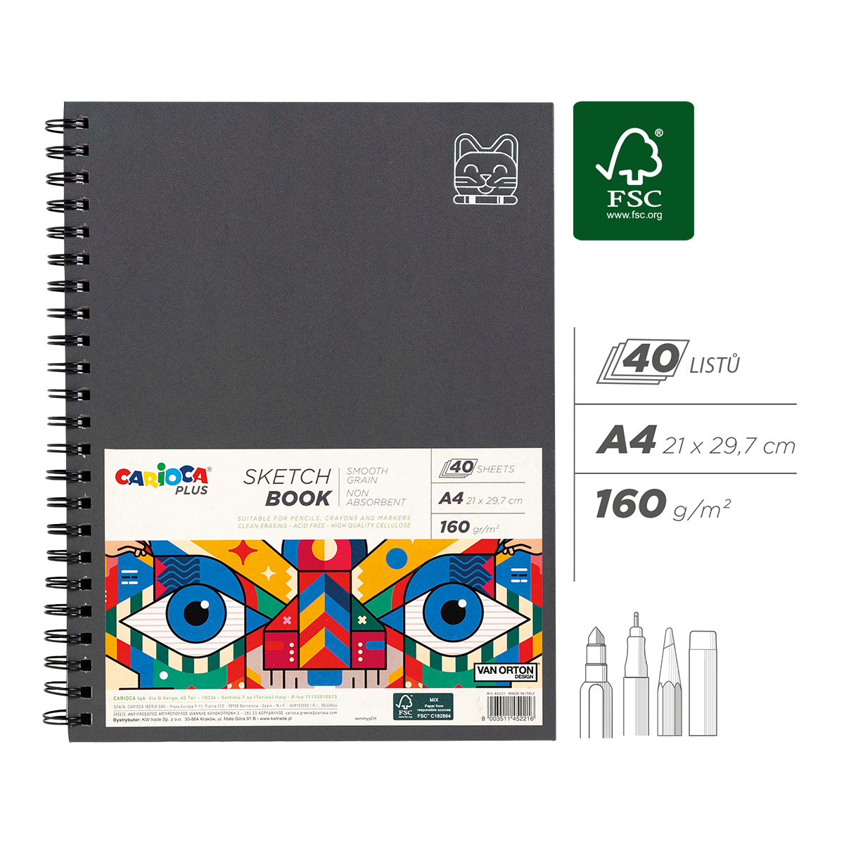 Skicák Carioca PLUS, A4, 40 listů/ 160 g