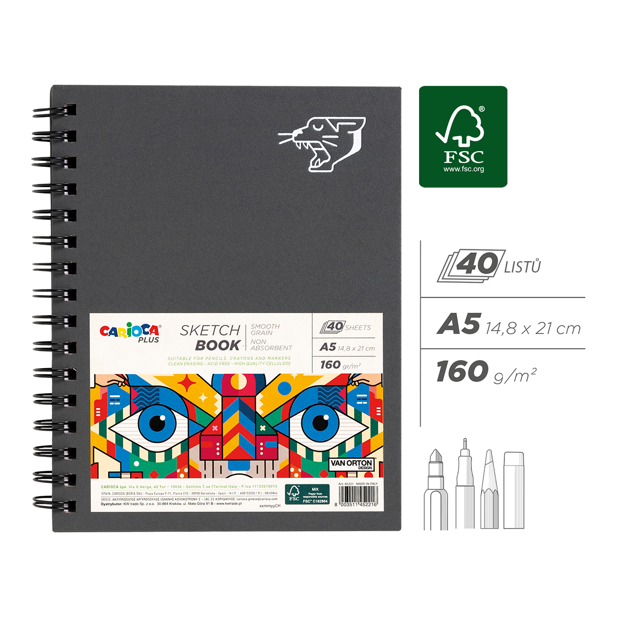 Skicák Carioca PLUS, A5, 40 listů/ 160 g
