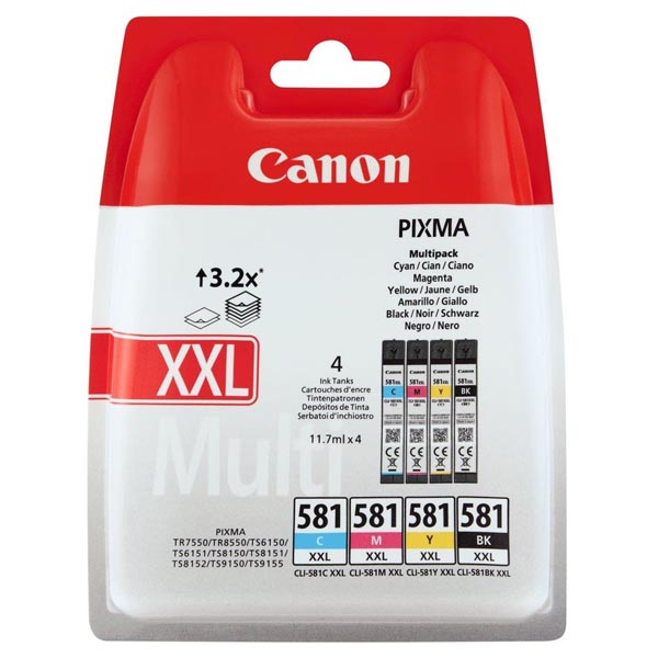 Canon originální ink CLI-581 XXL CMYK Multi Pack, 4x11,7ml (velkokapacitní)