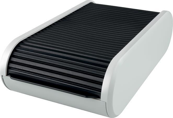 Vizitkář stolní, šedý, zavírání typu roleta, 300 vizitek