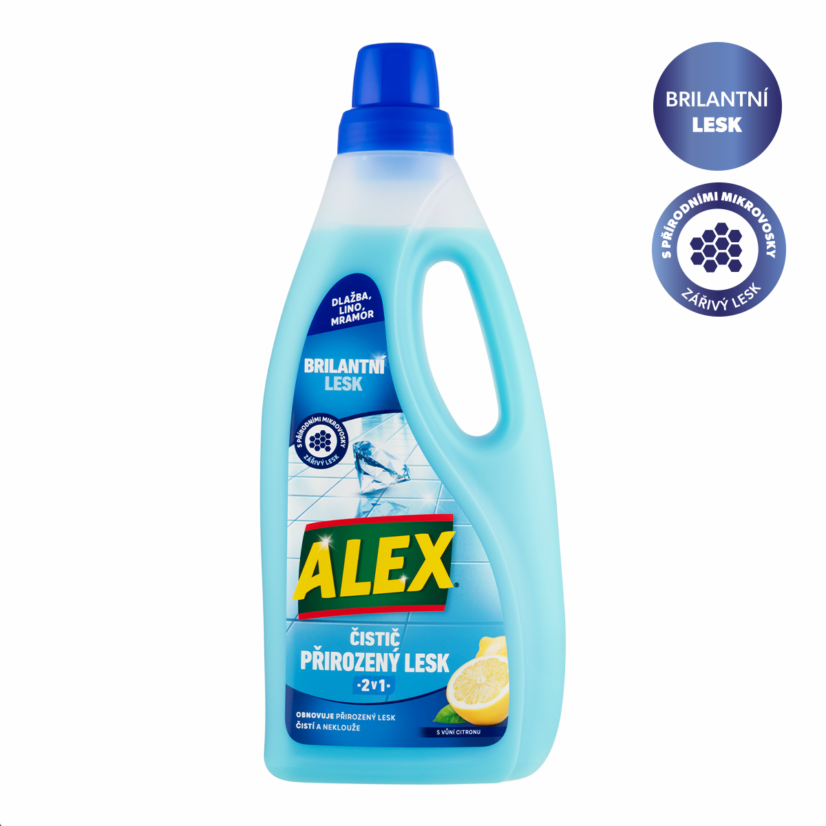 ALEX čistič extra lesk 2 v 1 dlažby, lino, vinyl a mramor s citronovou vůní 750 ml