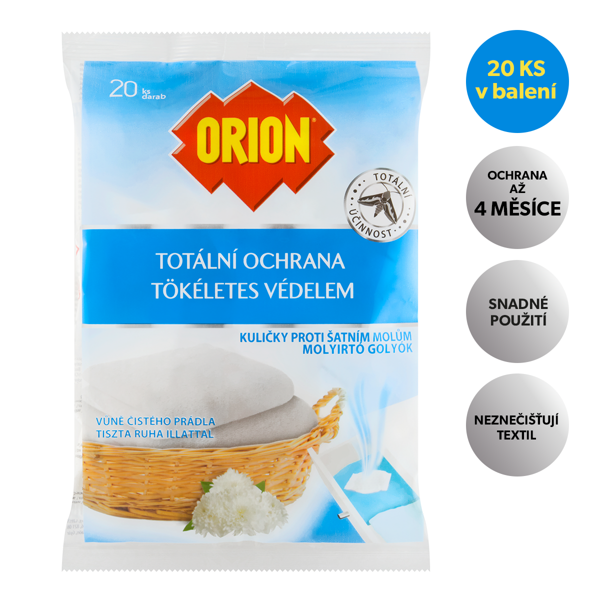 Orion kuličky proti šatním molům, 20 ks, čisté prádlo