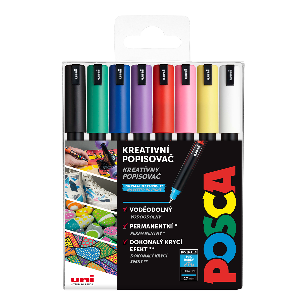 Popisovač akrylový POSCA PC-1MR 0,7 mm mix základních barev / 8ks