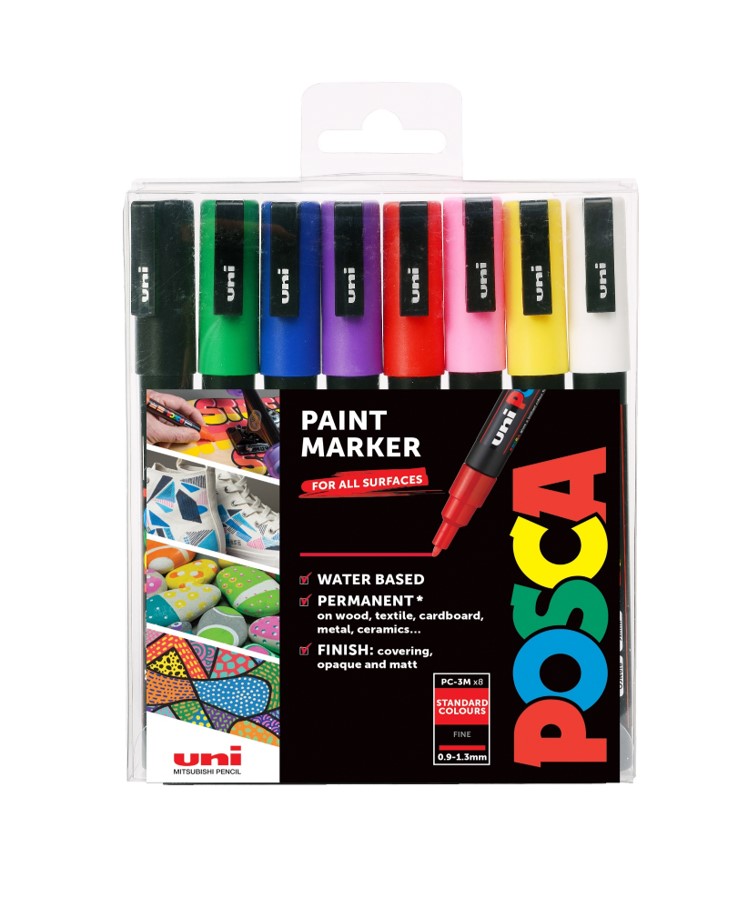 Popisovač akrylový POSCA PC-3M mix základních barev sada / 8 ks