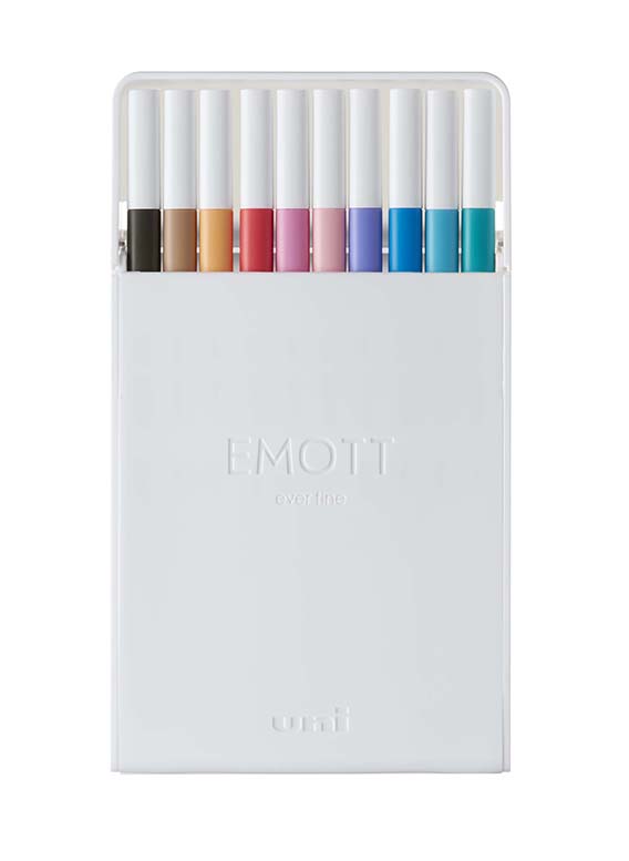 UNI EMOTT fine liner sada 10 ks, 0,4mm, mix barev