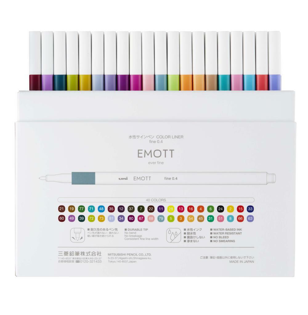 UNI EMOTT fine liner sada 40 ks, 0,4mm, mix barev