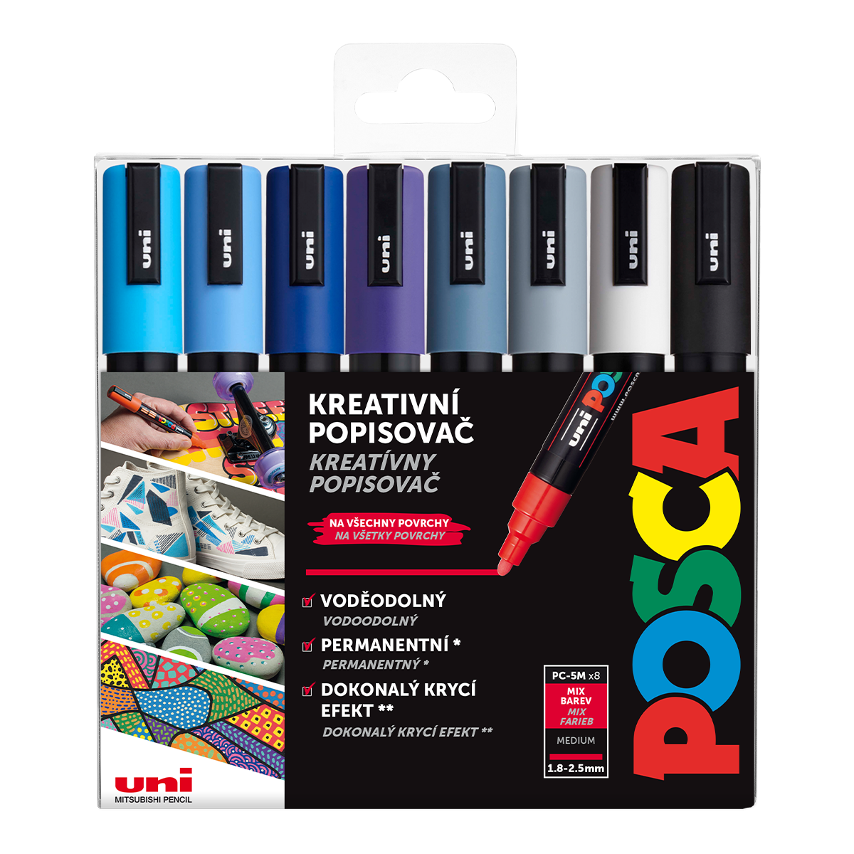 Popisovač akrylový POSCA PC-5M mix zimních barev 8ks