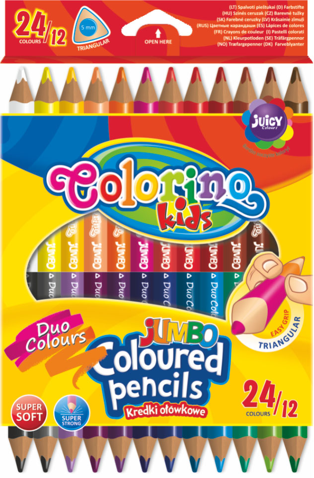 Pastelky trojhranné oboustranné JUMBO 24 barev (12ks) Colorino