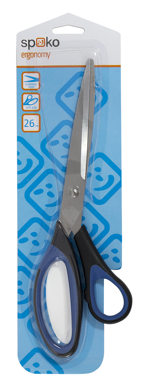 Nůžky kancelářské Spoko Ergonomy, 26 cm, symetrické, černomodré