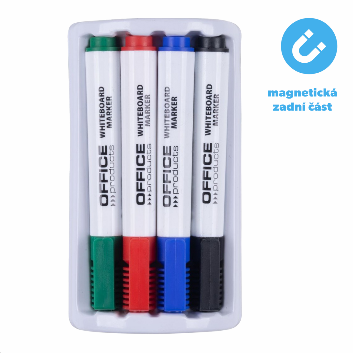 Sada fixů na bílé tabule Office Products 1 - 3 mm,4 barvy s magnetickou houbičkou
