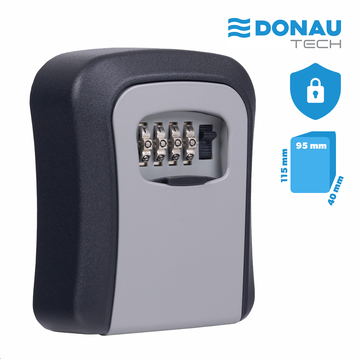 Uzamykatelná schránka na klíče DONAU TECH, 115 × 95 × 40 mm, černostříbrná