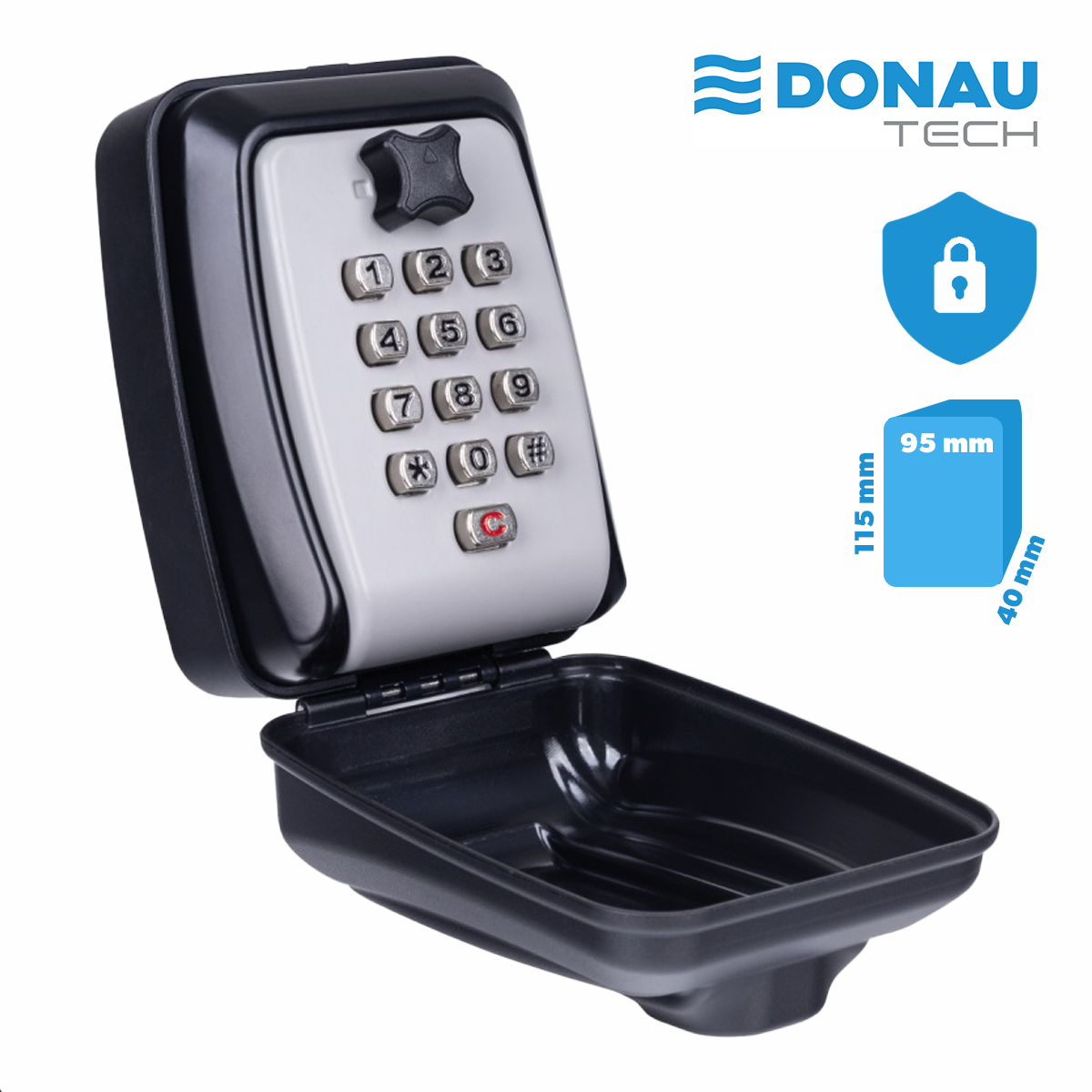 Uzamykatelná schránka na klíče DONAU TECH, s číselnou klávesnicí, 115 × 95 × 40 mm, černostříbrná