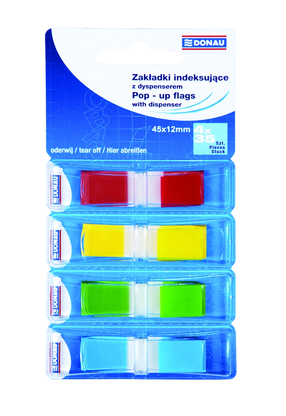 Záložky samolepící plastové 12 x45 mm / 140 listů DONAU v zásobníku