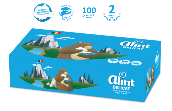 Papírové kapesníčky super bílé Harmony/Alint, 2-vrstvé 100 ks v krabičce