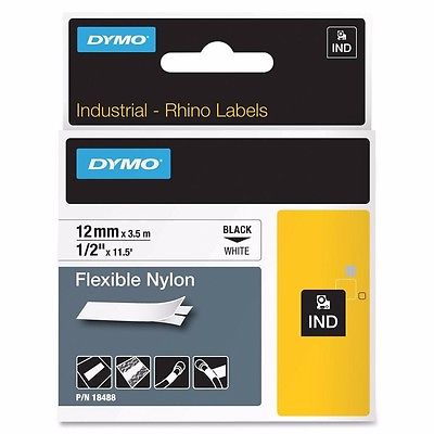 Originální páska DYMO 18488, 12mm x 3,5m, černý tisk na bílém podkladu, nylonová flexibilní