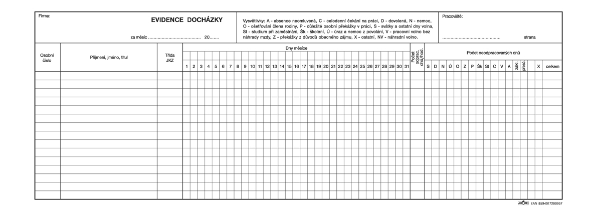 Tisk.Evidence docházky 1/2 A3,50l