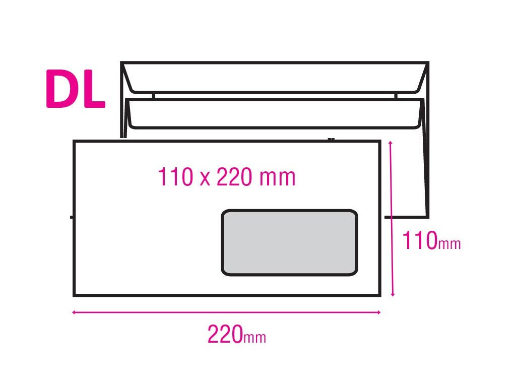 Obálka DL obyčejná s OKÉNKEM, 1000 ks, 110 x 220 mm NESAMOLEPICÍ