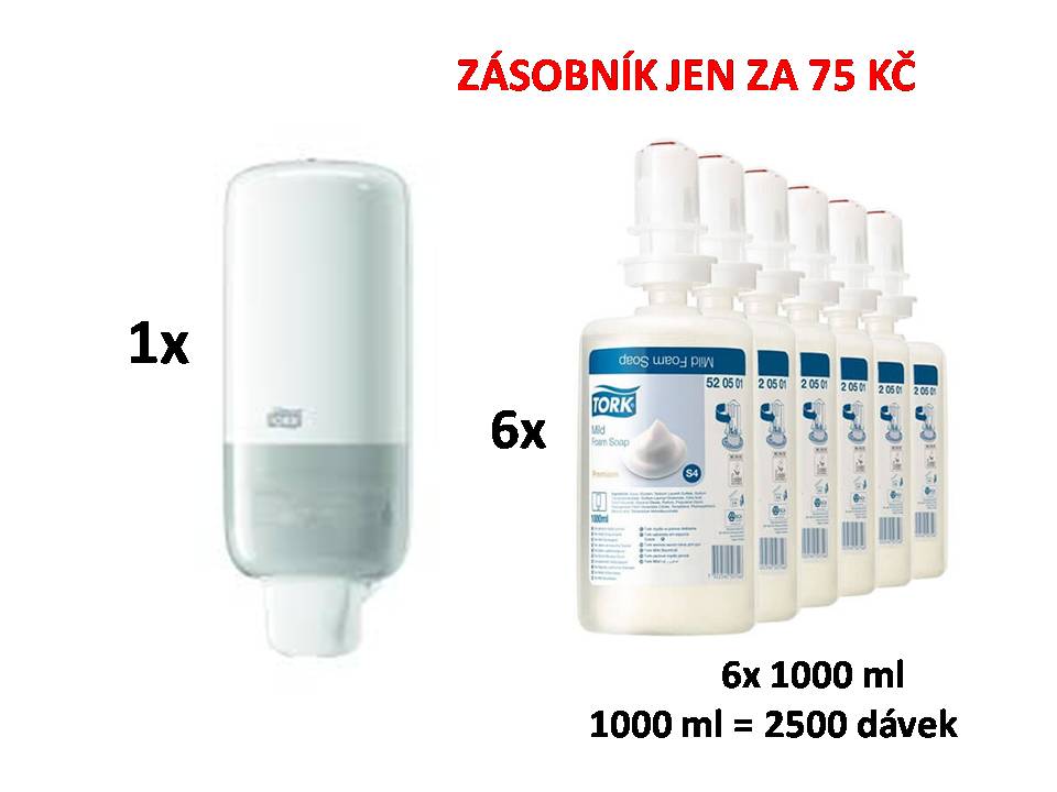 Tork dávkovač na pěnové mýdlo 561500, 1000 ml + 6x pěnové mýdlo Tork 520501, 1000 ml