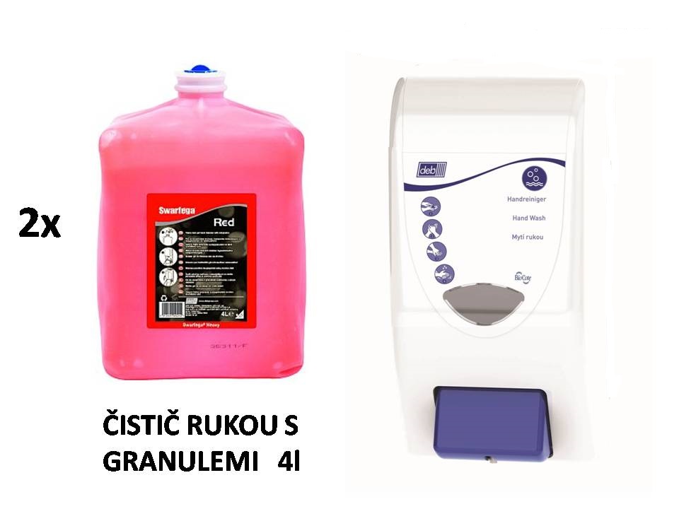 2x Čistič rukou s granulemi Swarfega RED 4l + Dávkovač Global Cleanse light na 4l patrony přípravků Deb