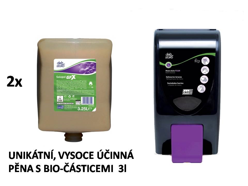 2x Pěnový čistič rukou s granulemi Gritty Foam 3l + Solopol Gritty FOAM dávkovač