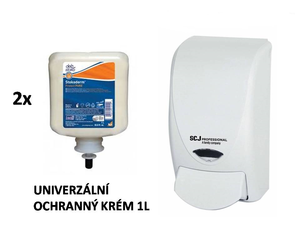 Univerzální ochranný krém před prací Stokoderm Protect Pure 1l + Dávkovač Proline bílý na 1l patrony přípravků Deb