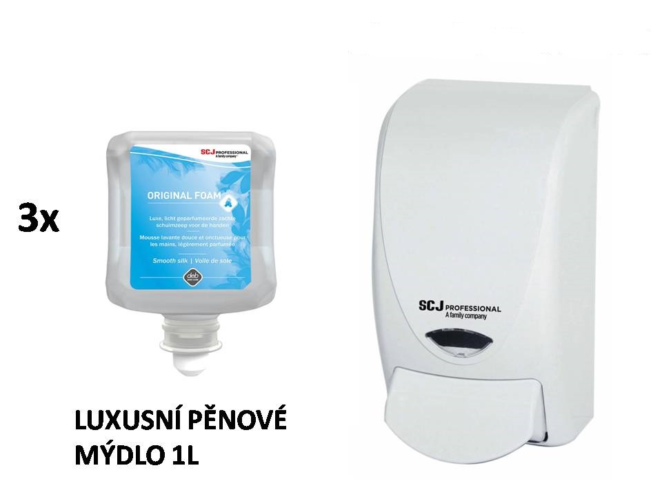 3x Luxusní pěnové mýdlo Refresh Original 1l / 2200 dávek + dávkovač Proline bílý na 1l patrony přípravků Deb