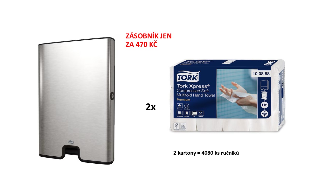 Tork zásobník na papírové ručníky ZZ Xpress 460004 nerezový + 2x ručník papírový ZZ Tork 2-vrstvý 100888 / karton 2040 ks