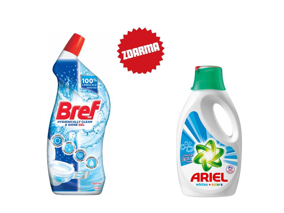 12x Bref WC gel 700 ml + Ariel prací gel 20 PD