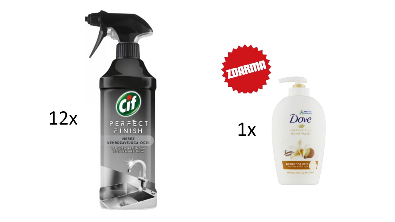 Cif nerez čisticí sprej na rez a vodní kámen, 435 ml + dárek mýdlo Dove s pumpičkou 250ml
