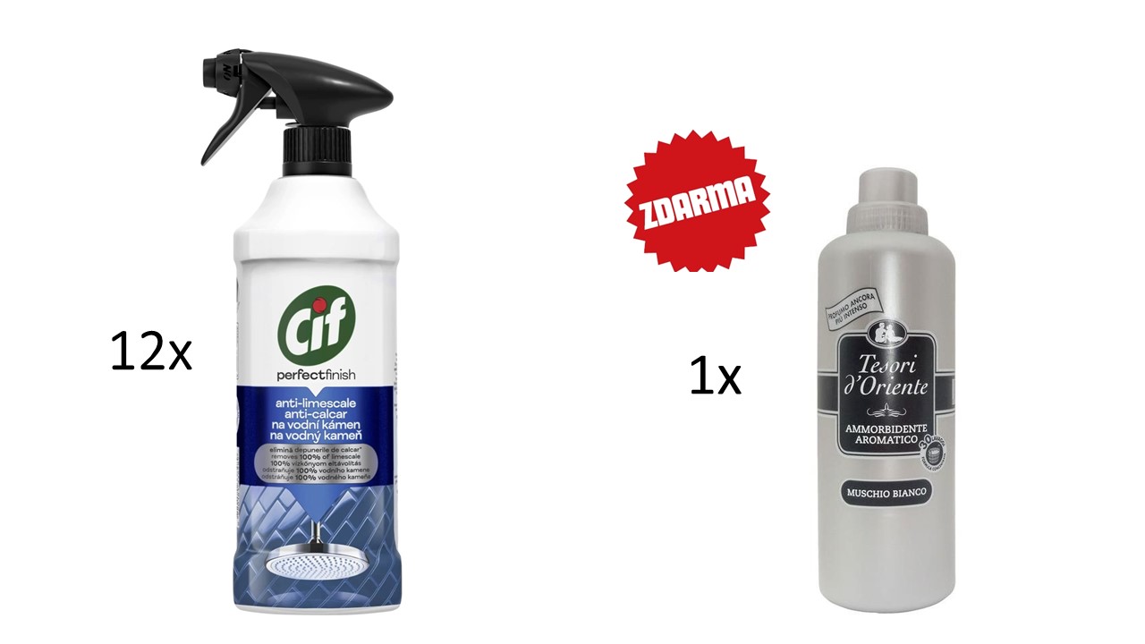 Cif čistič na vodní kámen, 435 ml + dárek TESORI Aviváž stříbrná 760ml (38 PD)