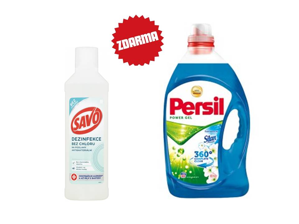Savo Bez chloru na podlahy antibakteriální, 1 l + Persil prací gel 20 PD