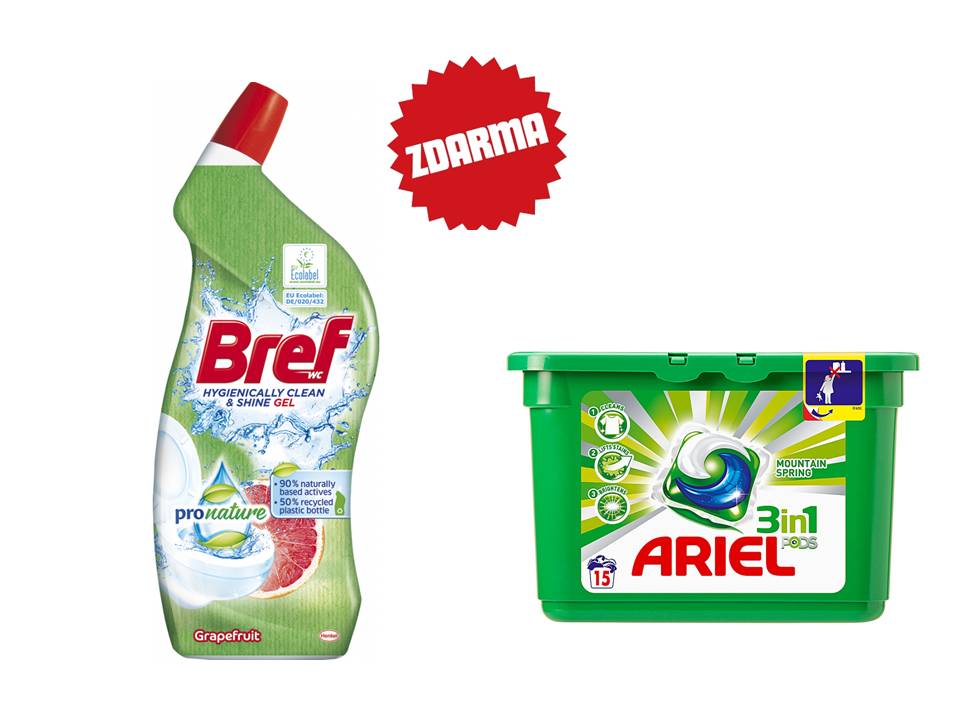 10x Bref WC čistič PRO NATURE 700 ml mix vůní + Ariel kapsle do pračky 14 PD