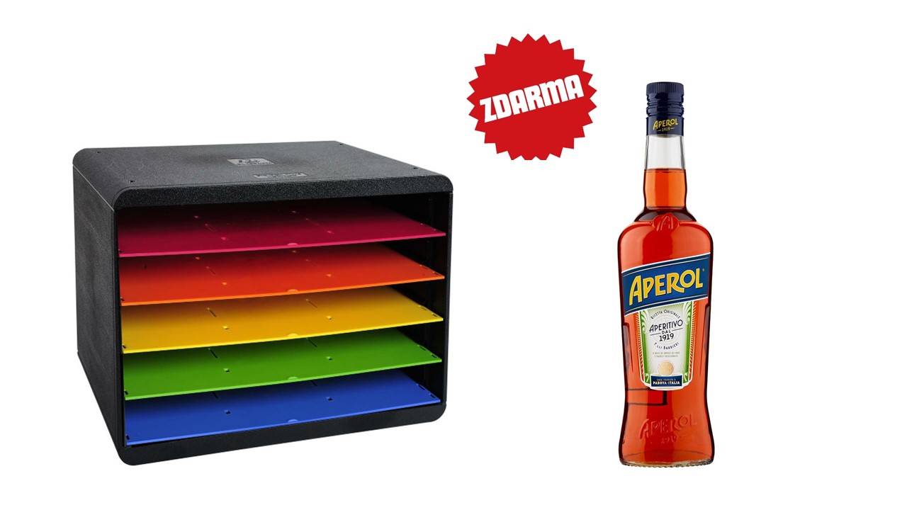 Exacompta třídící box, A4 maxi, 5 přihrádek, PS, duhový + dárek Aperol 0,7l