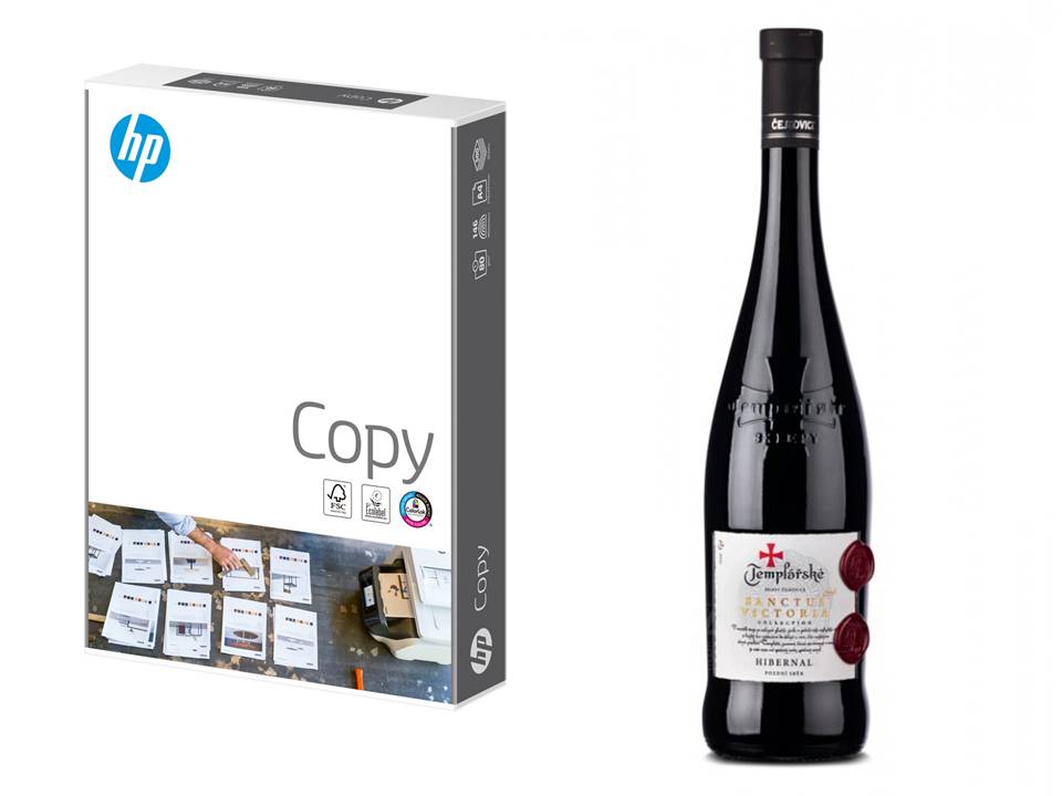 Papír kopírovací HP Copy A4 80g 500 listů + víno bílé suché Hibernal Templářské sklepy 0,75l pozdní sběr