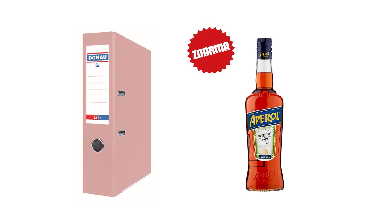 Pořadač pákový A4 Donau LIFE 75mm pastelově růžový + dárek Aperol 0,7l