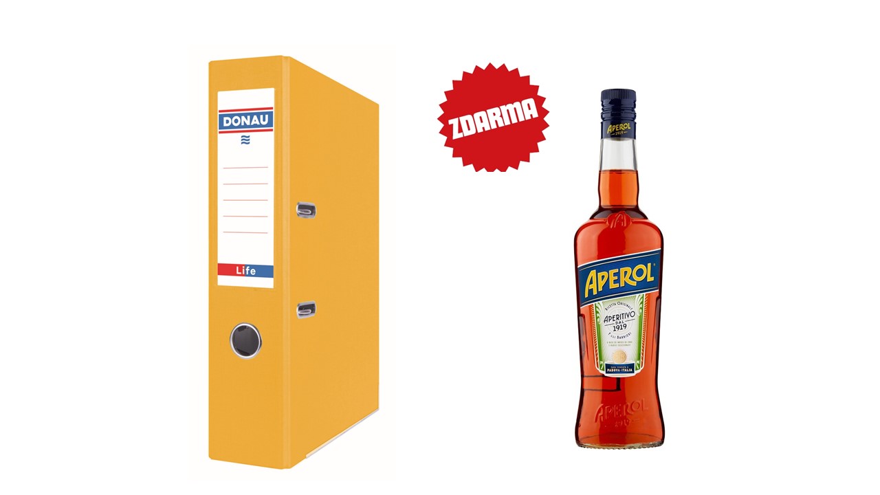 Pořadač pákový A4 Donau LIFE 75mm neonově žlutý + dárek Aperol 0,7l
