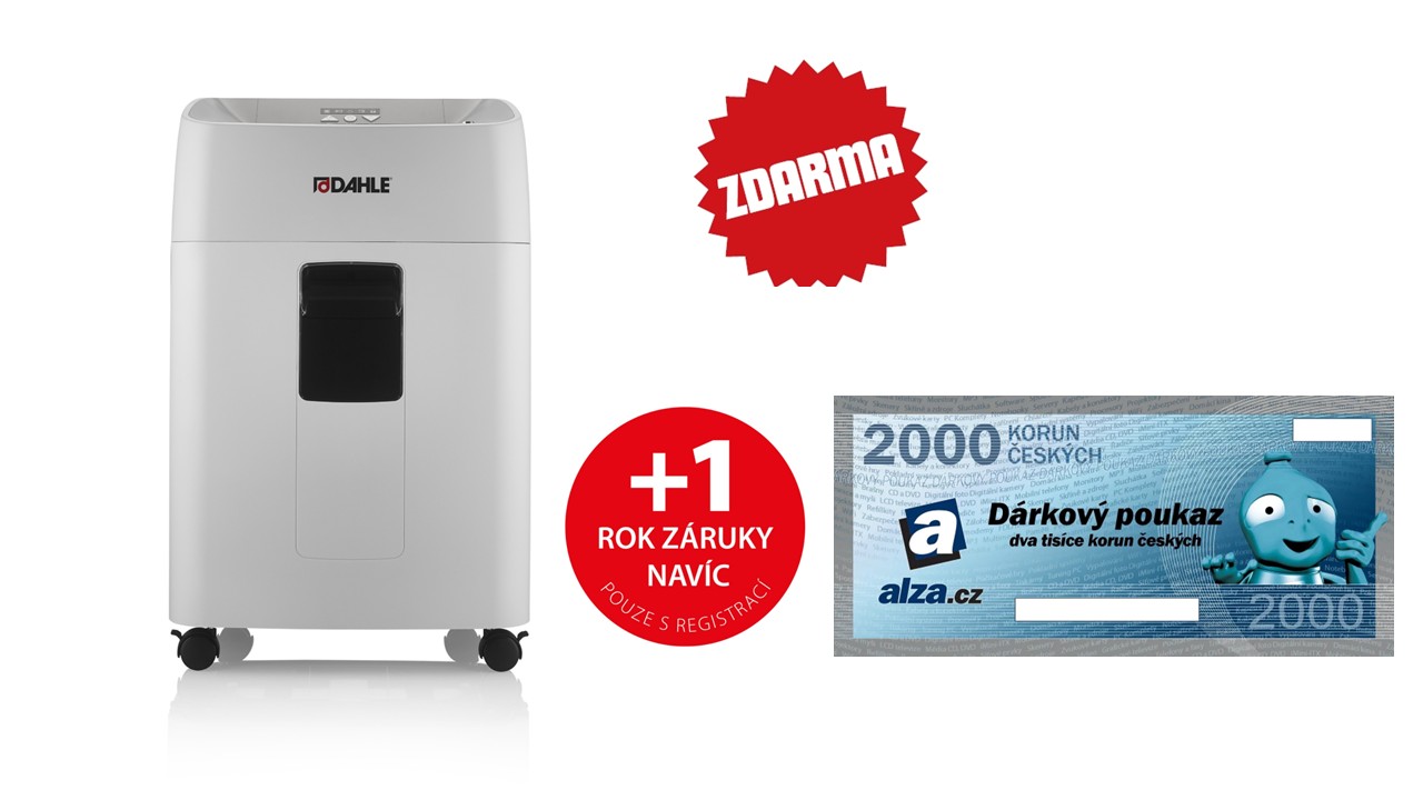 Skartovač DAHLE ShredMATIC® 300, 14/300 listů, 4 x 15 mm, 40 l, s podavačem + poukázka ALZA v hodnotě 2.000 Kč