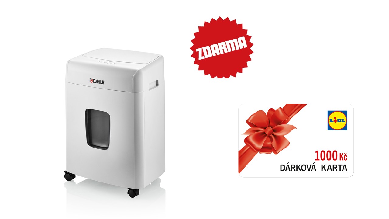 Skartovač DAHLE ShredMATIC® 90, 10/90 listů, 4 x 12 mm, 23 l s automatickým podavačem + poukázka LIDL v hodnotě 1.000 Kč