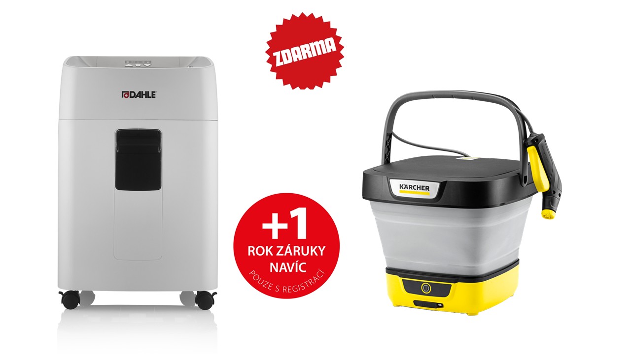 Skartovač DAHLE ShredMATIC® 300, 14/300 listů, 4 x 15 mm, 40 l, s podavačem + KÄRCHER Mobilní tlaková myčka