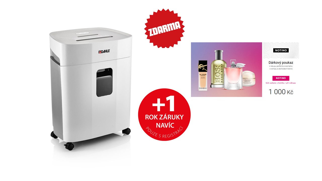 Skartovač DAHLE PaperSAFE® 240, 10 listů, 4 x 12 mm, 25 l + NOTINO dárkový poukaz v hodnotě 1.000 Kč