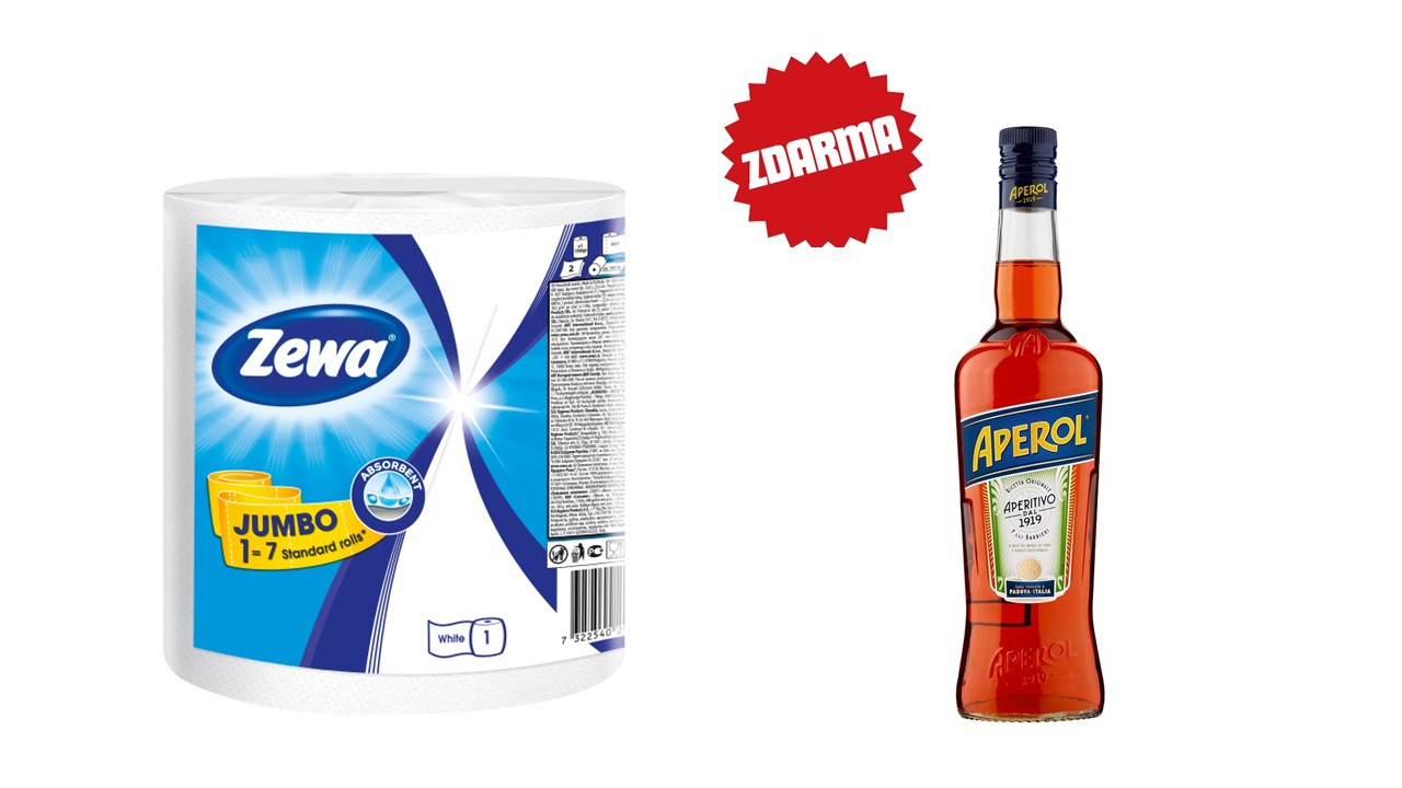 Papírové utěrky role ZEWA 2-vrstvé/1ks role=325 útržků + dárek Aperol 0,7l